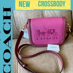 Coach Crossbody bag Leather Maroon Pink Carriage Embossed Logo Sophisticated